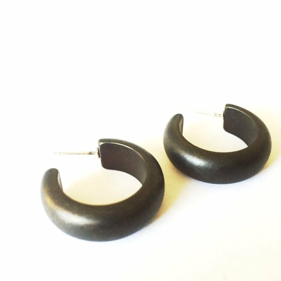 Black Matte Small Simple Lucite Hoop Earrings - Picture 1 of 6
